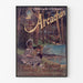 Vintage-juliste Arcachon, talvikausi, esillä ohuessa kehyksessä vaalealla seinällä.