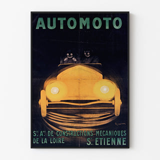 Vintag-juliste Automoto, Saint-Étienne, ohutkehyksessä vaalealla seinällä.