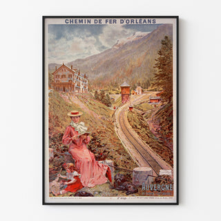 Vintagijuliste Auvergne, Le Lioran, ohuessa kehyksessä vaalealla seinällä.