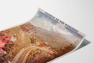 Vintagijuliste Auvergne, Le Lioran, esitetty kaartuvalla paperilla perspektiivissä.