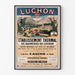 Vintage-juliste Bagnères-de-Luchon, kylpyläelinkeino, esillä ohuessa kehyksessä vaalealla seinällä.