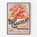 Vintage-juliste Beef Chocolat, Drômen suklaatehdas, ohuessa kehyksessä vaalealla seinällä.