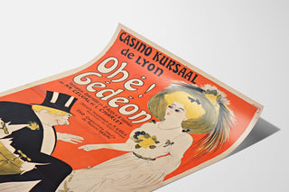 Vintageseinäjuliste Casino Kursaal, "Ohé Gédéon", esitetty kaartuvalla arkilla perspektiivissä.
