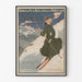 Vintagetyylinen Chamonix-juliste, winter sports PLM, ohutkehyksessä vaalealla seinällä.