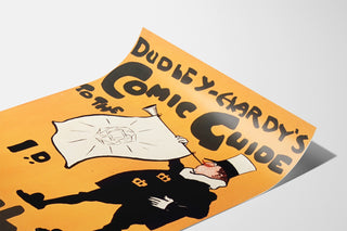 Vintage-juliste Dudley Hardy, Comic Guide, esitettynä kaartuvalla arkilla perspektiivissä.