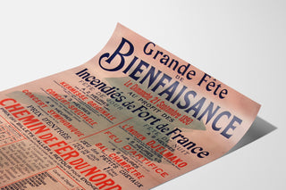 Vintagijuliste Fort-de-France, hyväntekeväisyysjuhla, esitettyä kaartuvalla paperilla perspektiivistä nähtynä.