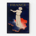 Vintagetyylinen Ranska-juliste, exposition de Paris 1937, ohutkehyksessä vaalealla seinällä.