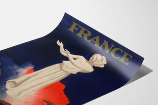 Vintage-juliste France, exposition de Paris 1937, esitetty kaarevalla paperilla perspektiivissä.