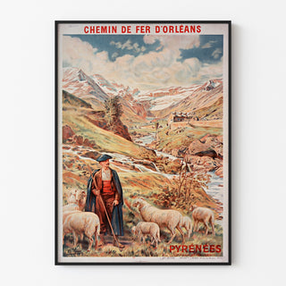 Vintagajuliste Gavarnie, Orléansin rautatie, ohuessa kehyksessä vaalealla seinällä.
