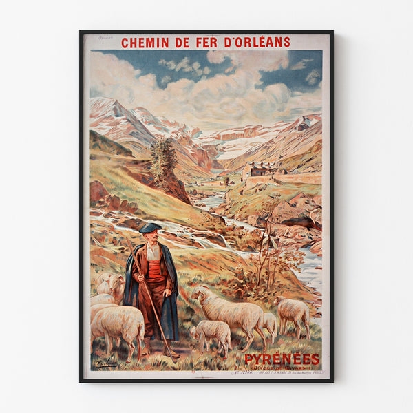 Vintagajuliste Gavarnie, Orléansin rautatie, ohuessa kehyksessä vaalealla seinällä.