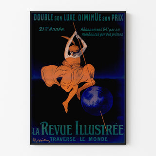 Vintagijuliste La Revue illustrée, ohuessa kehyksessä vaalealla seinällä.