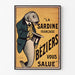 Vintage-juliste La Sardine française, Béziers, esillä ohuessa kehyksessä vaalealla seinällä.