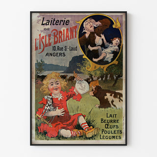 Vintageseinäjuliste Laiterie de l’Isle Briant, Angers, kapea kehystys vaalealla seinällä.