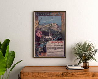 Vintageseinäjuliste Lourdes, rantakohteet, kehystetty puulaatikon yläpuolelle kasvien väliin.