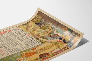 Vintage-juliste Marseille, fêtes du centenaire, esillä kaartuvalla paperilla perspektiivistä nähtynä.