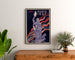 Vintage-juliste Paris 1937, Arts et techniques, kehystetty lipaston yläpuolella, kasvien välissä.