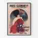 Vintage-juliste Paris-Clermont, talvikausi, ohuessa kehyksessä vaalealla seinällä.