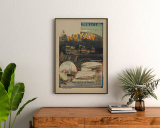 Vintagijuliste Royan, Grand Casino municipal, kehystettynä puukaapin yläpuolelle kasvien väliin.
