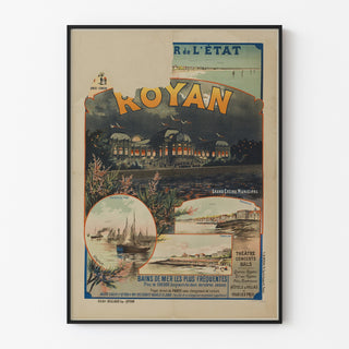 Vintagijuliste Royan, Grand Casino municipal, ohuessa kehyksessä vaalealla seinällä.
