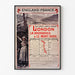 Vintage-juliste South Eastern, England-France, ohuessa kehyksessä vaalealla seinällä.