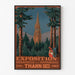 Vintageseinäjuliste Thann, teollisuusnäyttely, esitetty ohuessa kehyksessä vaalealla seinällä.