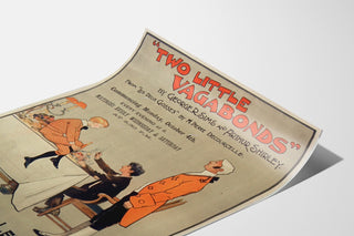 Vintage-juliste Two Little Vagabonds, esitettynä kaartuvalla arkilla perspektiivissä.