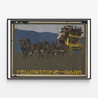 Yellowstone-park-juliste, ohutkehystettynä vaalealla seinällä.