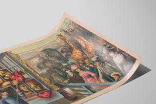 an-animal-keeper-feeding-raw-meat-to-lions-in-a-circus-cage-as-spectators-watch