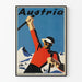 Vintage-laskettelujuliste Itävalta seinäkoriste vuori