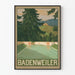 Vintage Badenweiler -juliste, jossa uima-allas ja metsämaisema