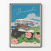 Koristejuliste Vintage Bermuda pariskunnasta autossa ja kukista
