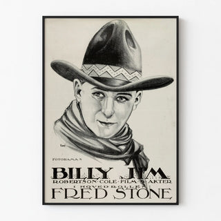 Vintage Billy Jim -tyylinen lännenjuliste mustavalkoisena
