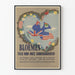 Vintage koristejuliste kyyhkysellä ja lipuilla, kukkien ympäröimänä