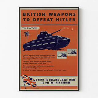Vintage sotilaspjuliste Britannian panssarivaunuista seinäkoristetta varten