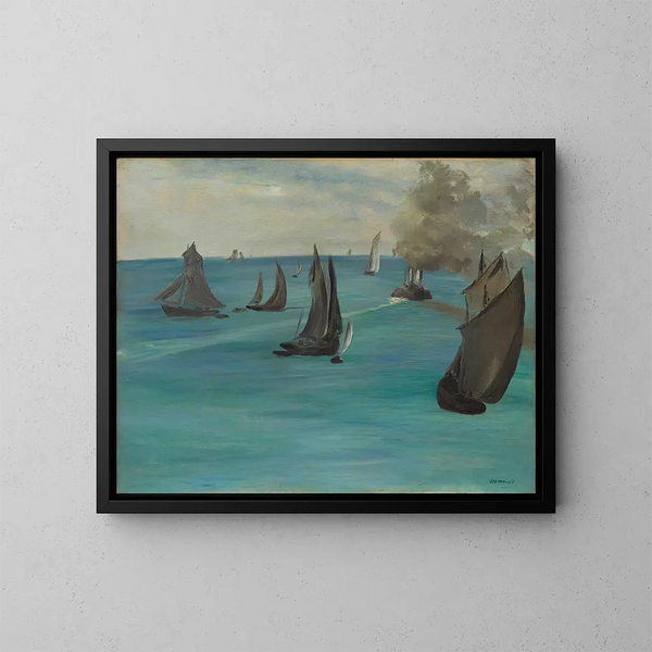 Vedenäkymä meren rannalla tyynellä säällä - Édouard Manet — kehystetty taideteos seinällä