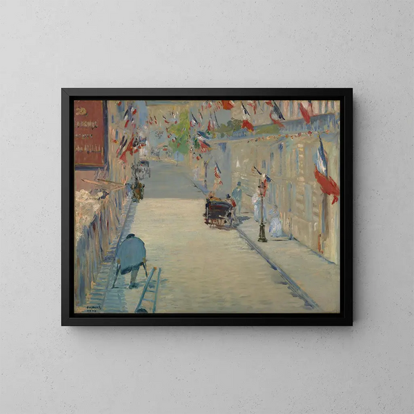 La rue Mosnier avec des drapeaux - Édouard Manet — kehystetty taideteos seinällä