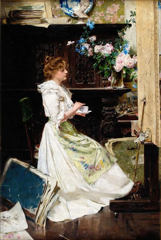 douard Menta - Break of the painter in her studio.webp