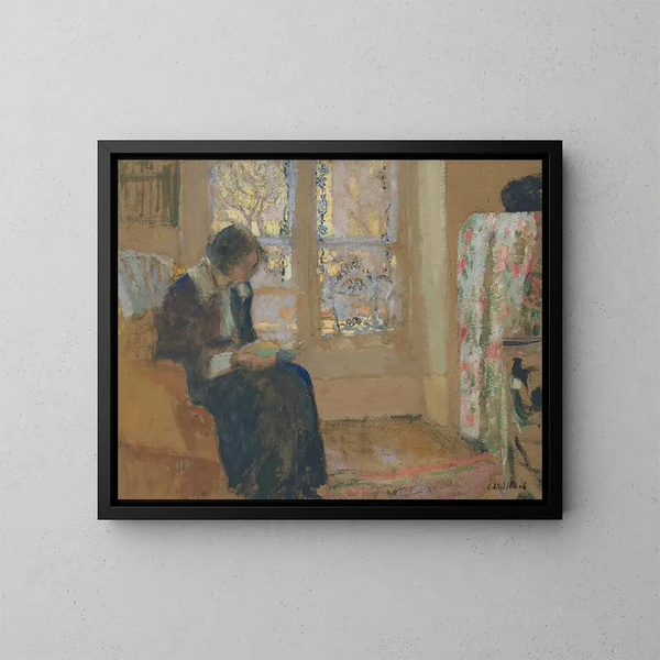 Nuori nainen lukemassa - Édouard Vuillard — kehystetty taideteos seinällä