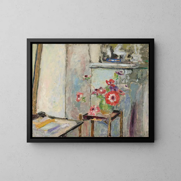 Anemonit pienen pöydän päällä - Édouard Vuillard — kehystetty taideteos seinällä