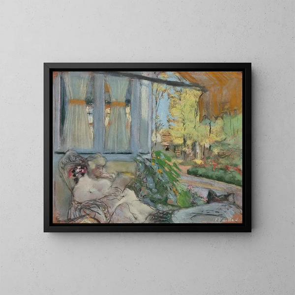 Madame Hessel lukemassa terassilla Clos Cézanne - Édouard Vuillard — kehystetty taideteos seinällä