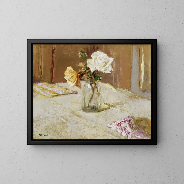 Ruusut lasimaljassa - Édouard Vuillard — kehystetty taideteos seinällä