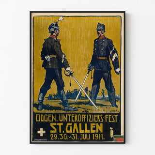 Vintage sotilaspäiväys Eidgen Unteroffiziers Fest St. Gallen 1911 Juliste