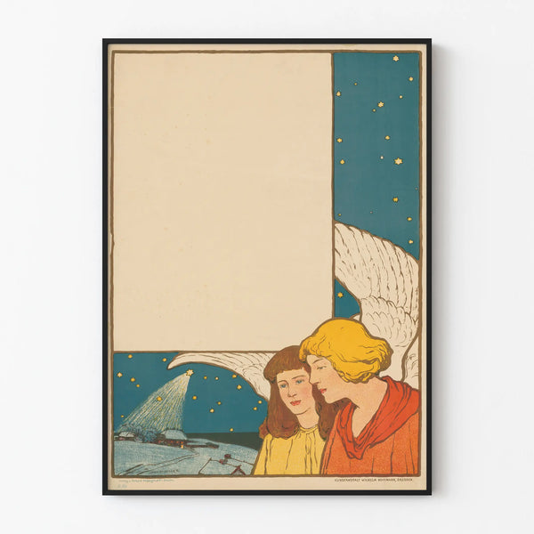 Koristejuliste Enkelin kuvassa yössä - Vintage-suunnittelu Art nouveau