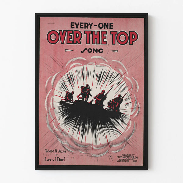 Vintage juliste laulusta 'Every-One Over The Top' marssivien sotilaiden kanssa