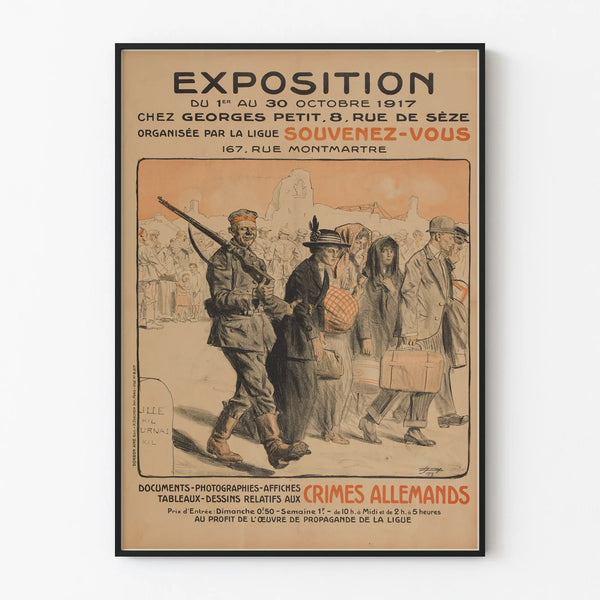Näyttelyjuliste vuoden 1917 saksalaisista rikoksista – historiallinen seinäkoristelu