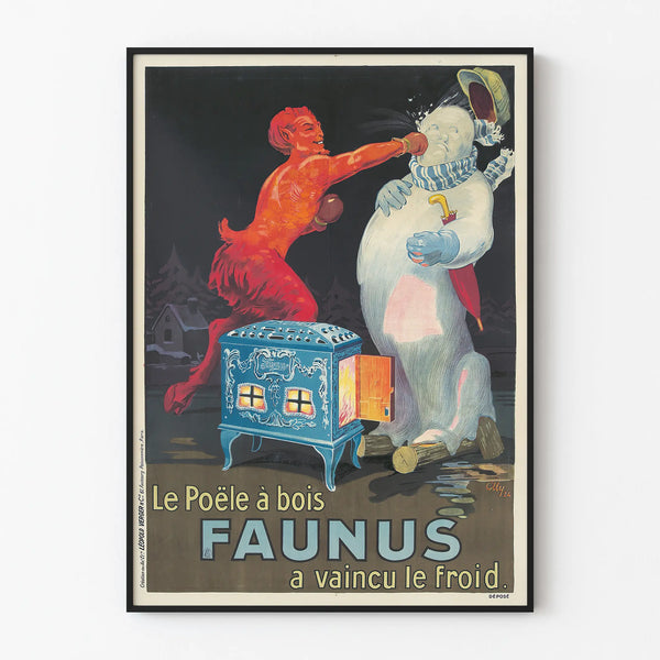 Vintage juliste Faunus puulämmitteisen takan seinäkoristeeksi