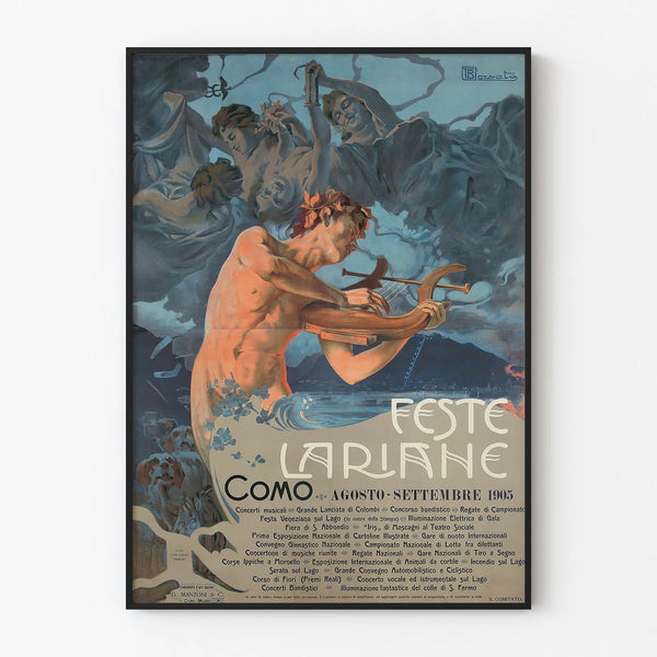 Vanha juliste Feste Lariane Como 1905 seinäkoriste vintage