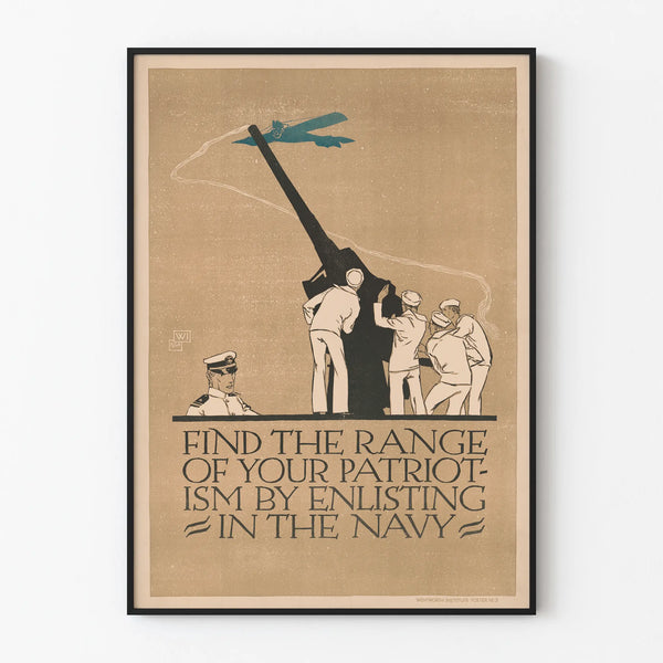 Vintagemainen patriotinen juliste merivoimien palvelukseen liittymiseen