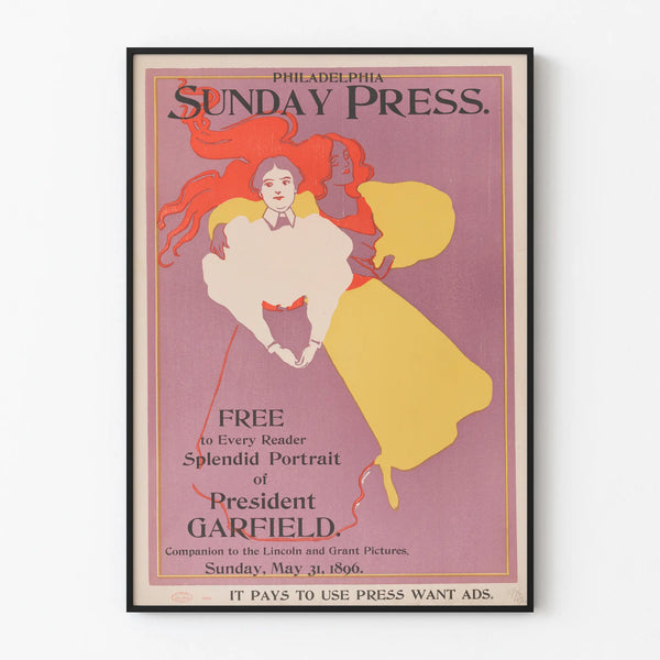Vintage Philadelphia Sunday Press 1896 juliste seinäkoriste