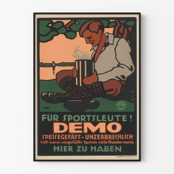Vintage juliste seinäkoriste sisältäen termospullon urheiluun